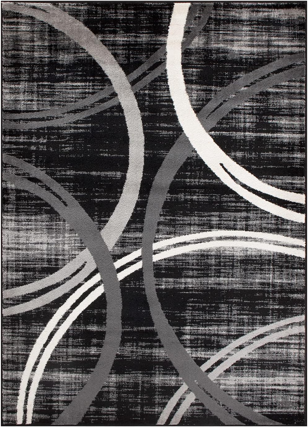 Rugshop Modern Wavy Circles Design Area Rug 3'3" x 5' Black