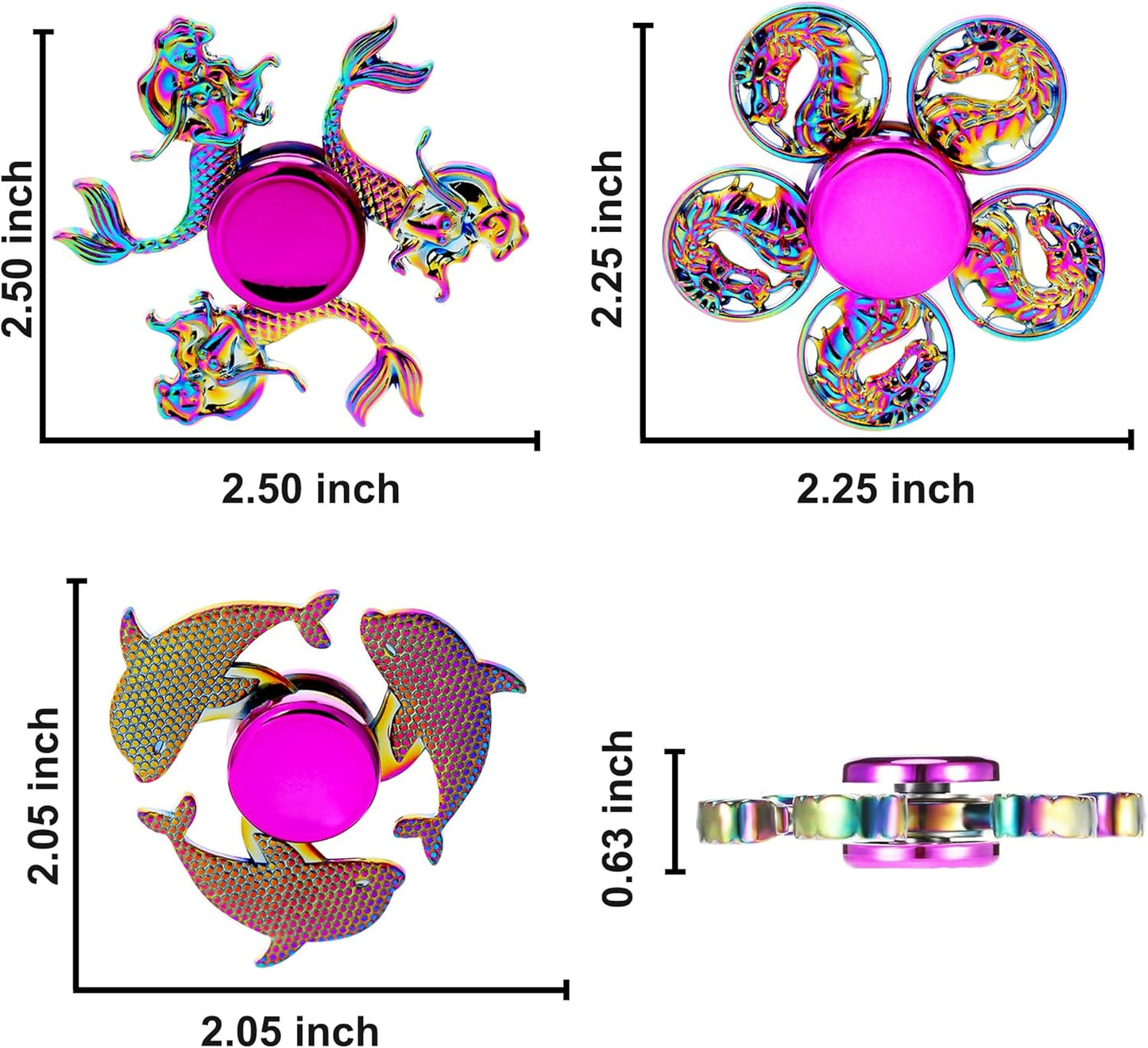 Fidget Spinners Set, Metal Desk Toys for Kids Adults Boys Girls, Hand Spinner Sensory Toys for Party Favors, Stocking Stuffers (3 Pack) (Style-4)