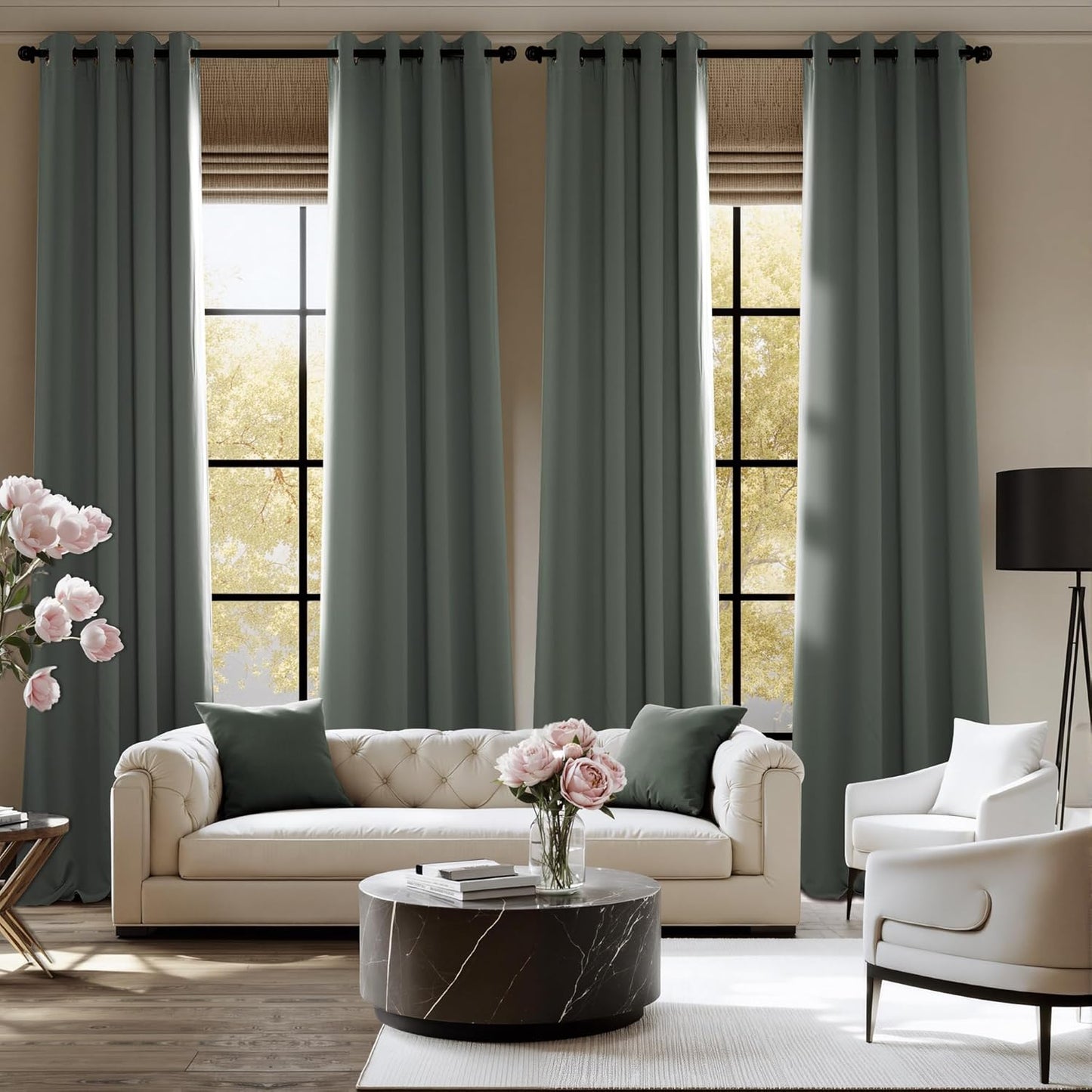 NICETOWN Dark Mallard Curtains for Living Room 84 inches Long 2 Panels, Thermal Grommet Curtains for Living Room, Noise Reducing Privacy Window Treatment Shades for Bedroom, Laundry Patio, W52
