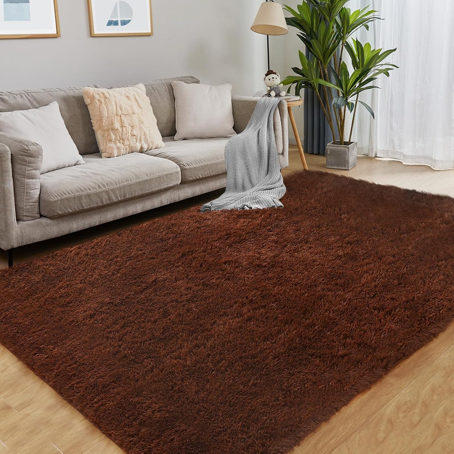 Luxury 4x6 Area Rug, Ultra Soft Rugs for Living Room, Plush Carpet Rugs for Bedroom, Non-Slip Indoor Rug for Nursery, Study Room, Playroom, Home Decor, Brown
