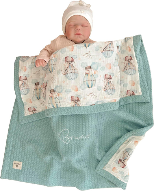 Personalized Baby Blanket with Name – Handmade 100% Organic Cotton Newborn Gift | Custom Knit Blanket for Boys, Girls, Kids & Baby Showers