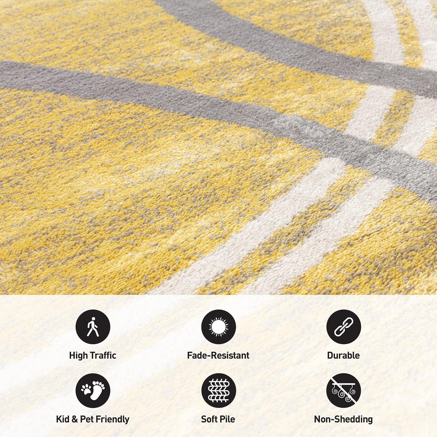 Rugshop Modern Wavy Circles Design Runner Rug 2' x 7'2" Yellow