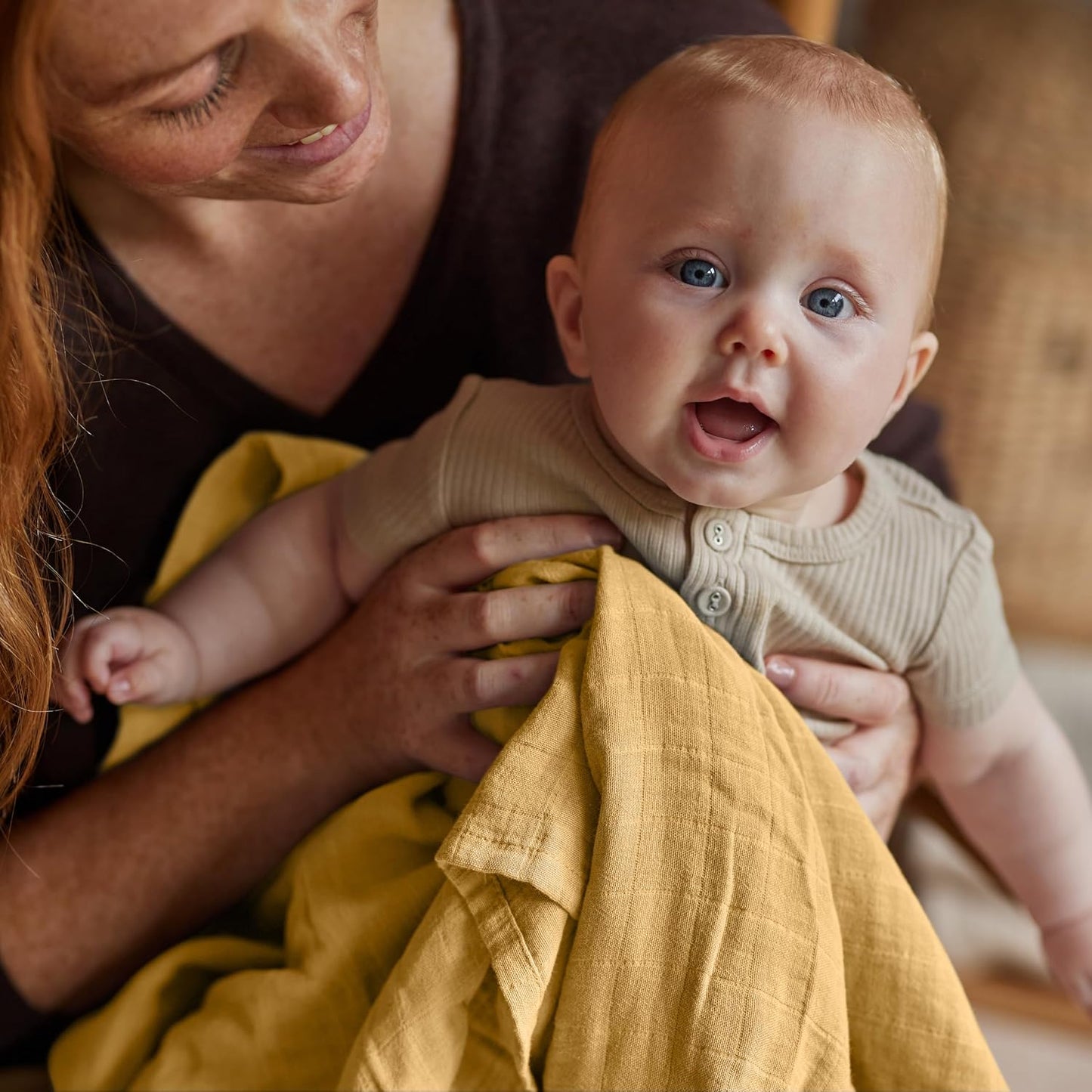 Swaddle - 100% Organic Cotton - Muslin Swaddle Blankets for Newborn, 47" x 47" (Autumn Yellow)