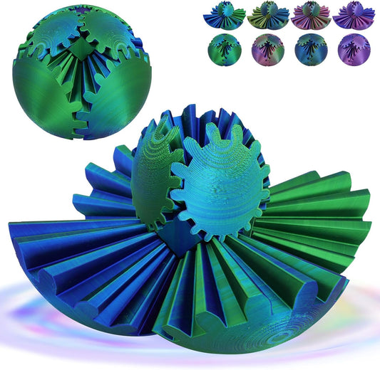 4-inch Larger 3D Printed Gear Ball - Marvellous Design Gear Sphere, Already Assembled 360° Rotatable Gearsphere, Steampunk Whirling Wonder Fidget for Stress and Anxiety Relief (Blue Green)