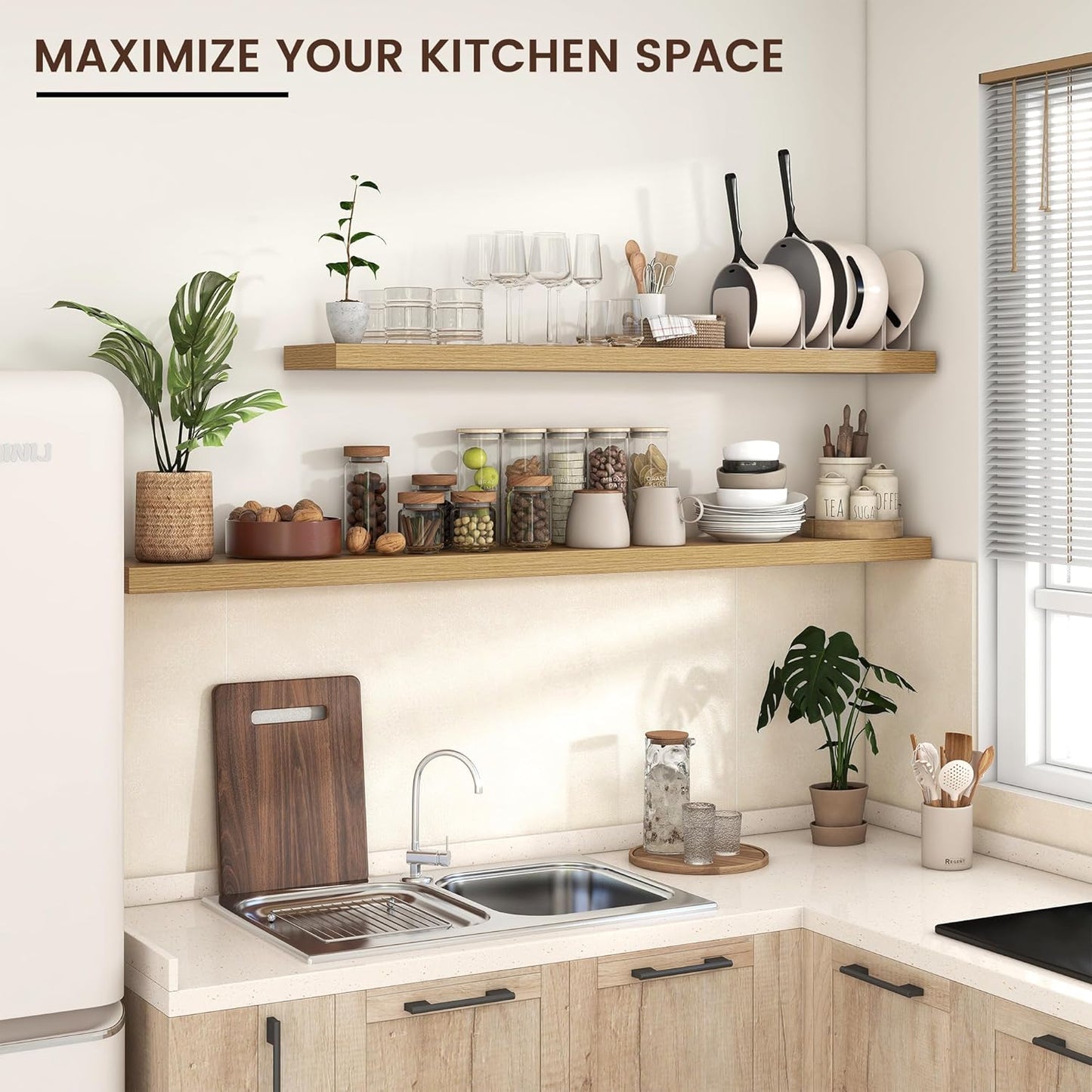 Floating Shelves for Wall, Large Wall Mounted Shelves with Invisible Brackets, Long Wood Floating Shelf for Living Room, Bedroom, Kitchen, Bathroom (Oak, 72" W x 9" D x 1.5" H)