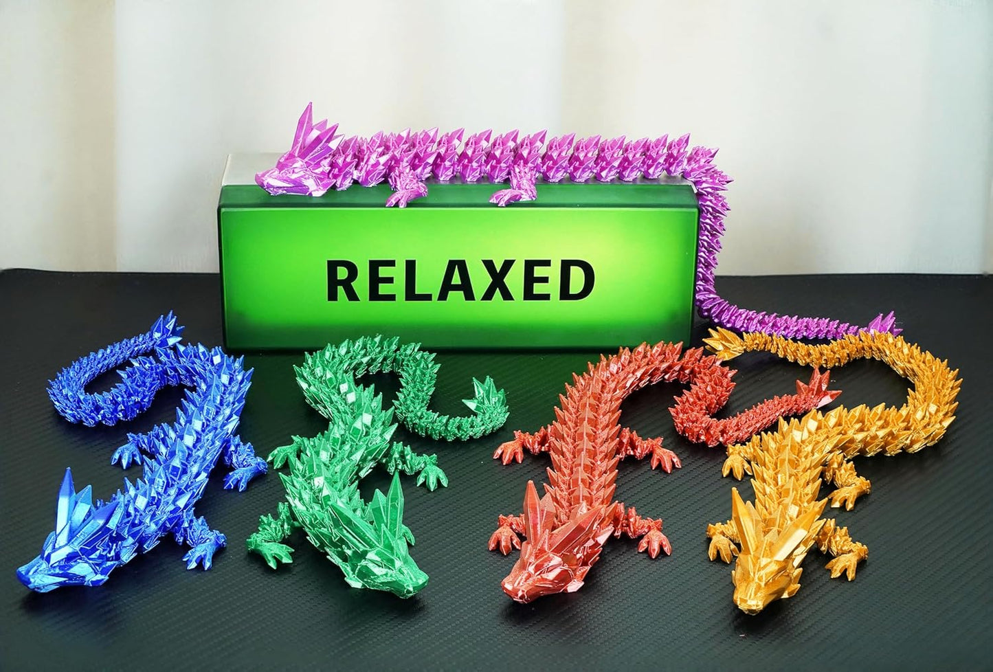 2PCS 16.5inches 3D Printed Dragon,Fidget Toy Dragon for Autism/ADHD, Executive Desk Toys,Home Office Decor (green/gold)