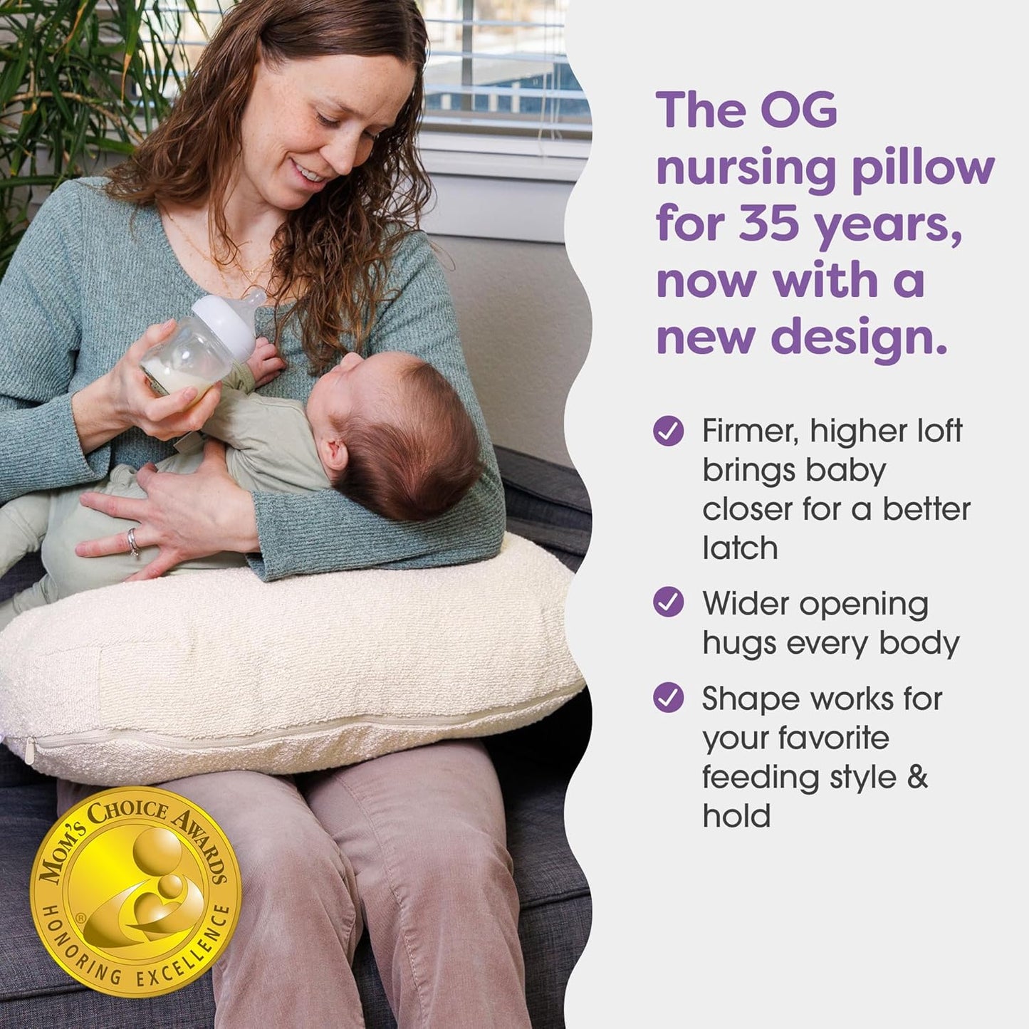 Boppy Nursing Pillow - Ergonomic Bottle & Breastfeeding Pillow with High, Firm, Large Area, Water-Repellent Cushion with Washable Cover; Baby Safety Alliance Verified - Oatmeal Boucle