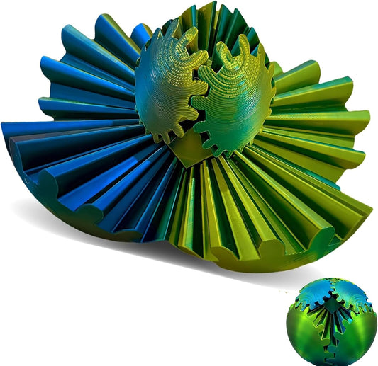 Gear Ball for ADHD 3D Printed Gear Ball Spin Ball Fidget Toy - Gearsphere Gear Ball for Stress and Anxiety Relaxing Fidget Ball - Ideal for Sensory Needs and Autism (Blue Green)