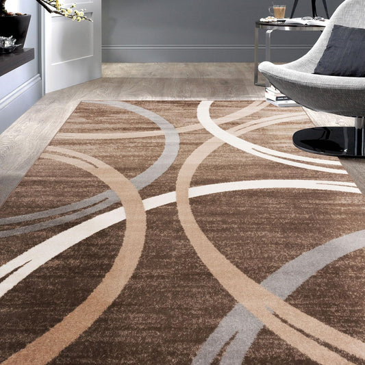 Rugshop Modern Wavy Circles Design Area Rug 5' 3" x 7' 3" Brown