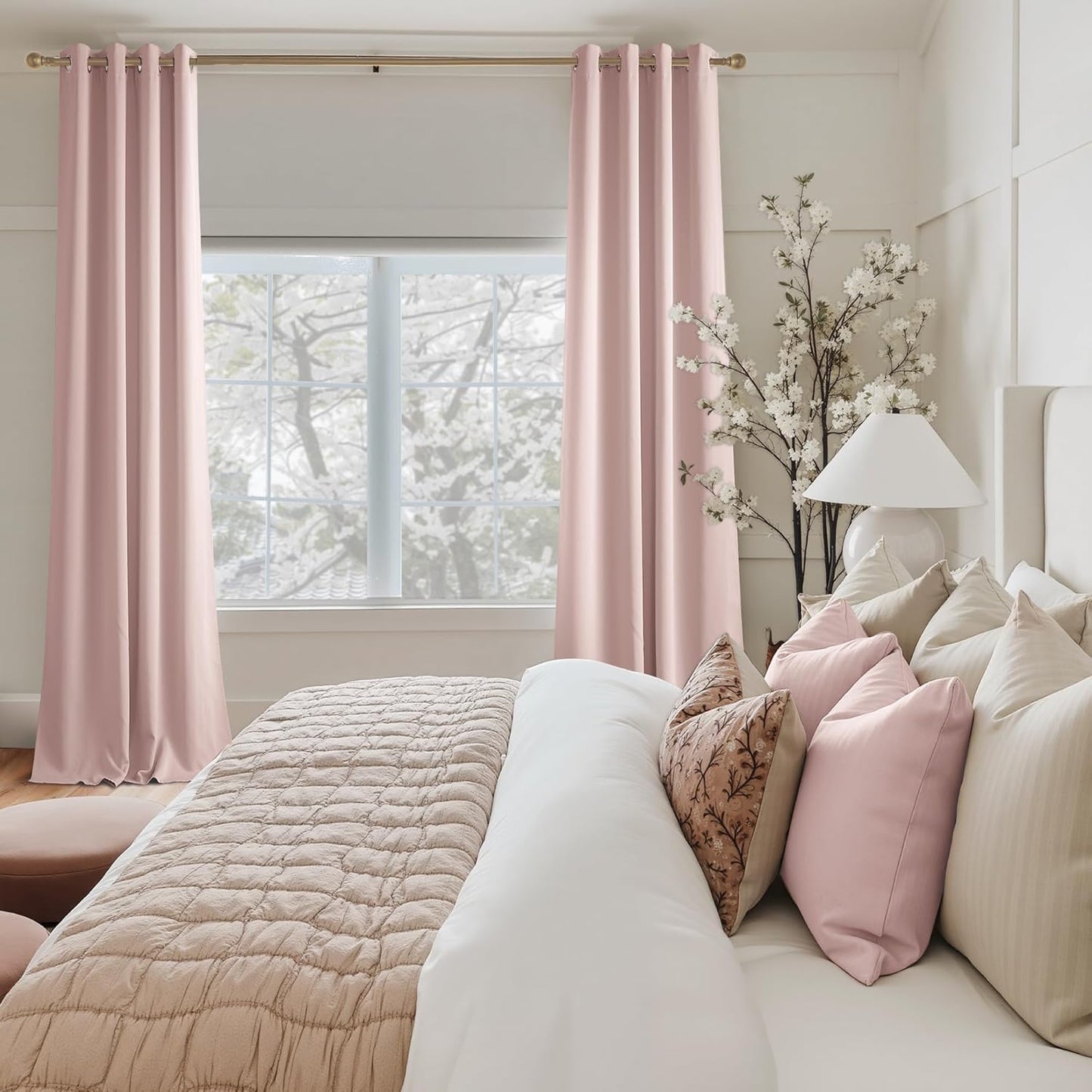 NICETOWN Blush Pink Room Darkening Curtains 63 Inches Long 2 Panels for Girls Room, Bedroom, Nursery Thermal Insulated Blackout Drapes Solid Grommet Noise Reducing Window Curtains, W40