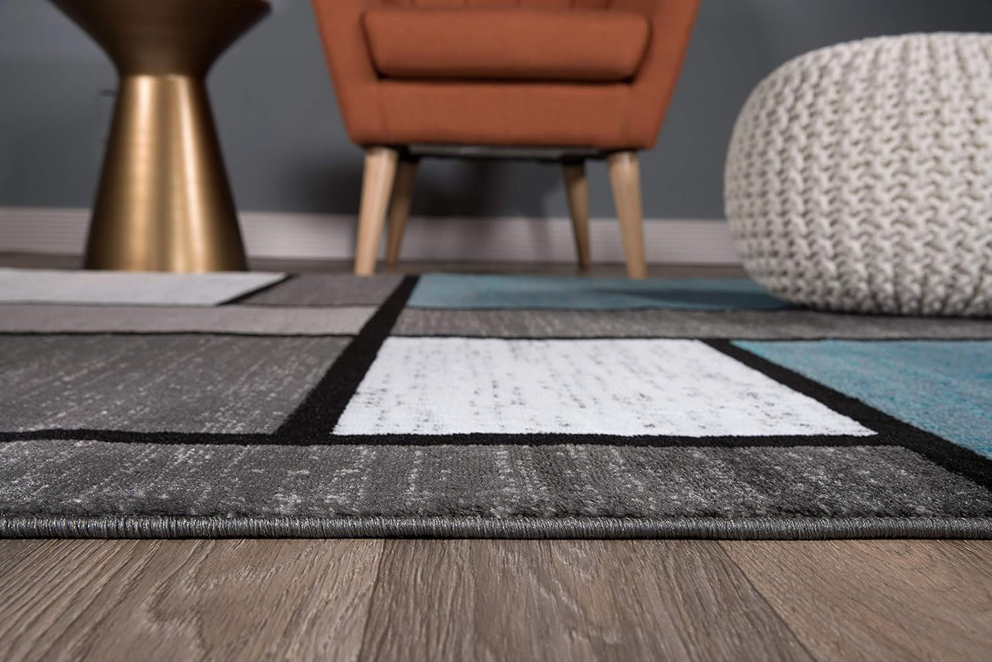 Rugshop Contemporary Modern Boxes for Home Office,Living Room,Bedroom,Kitchen Non Shedding Area Rug 2' x 3' Blue/Gray