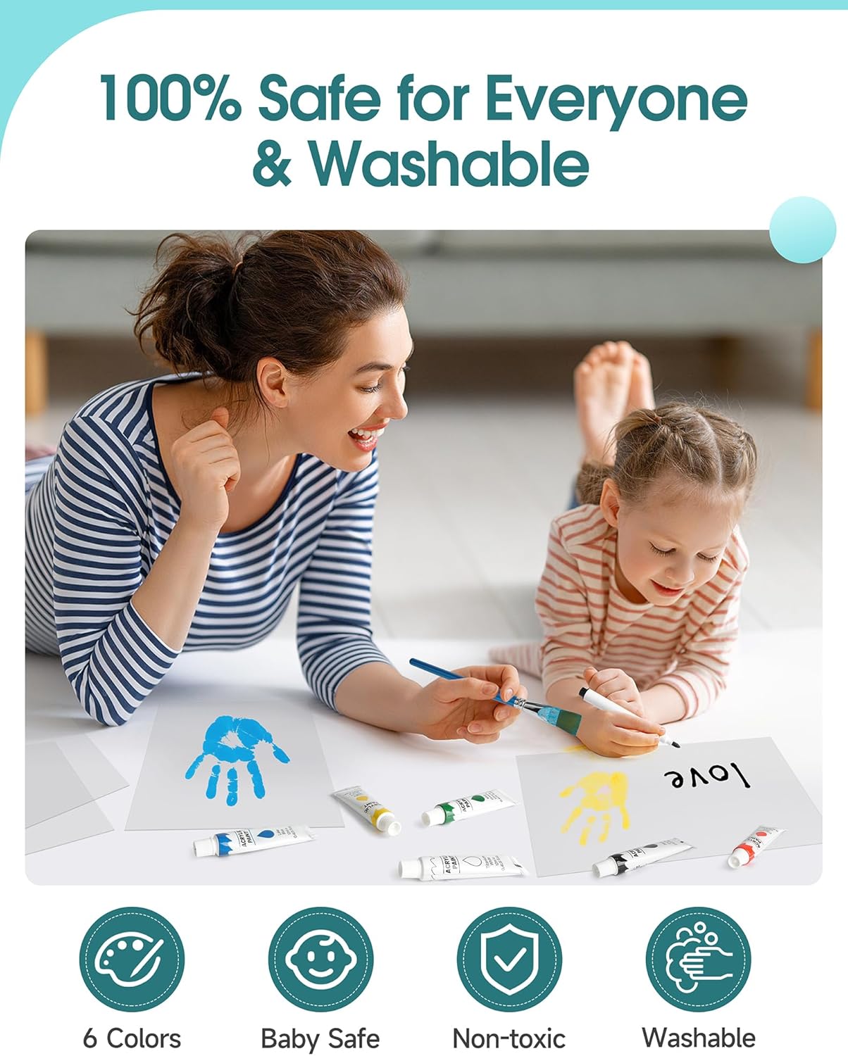 Family Handprint Kit, Baby Hand Print Kit, DIY Handmade Craft Keepsake Frame, Adoption Family Gifts for New Mom, New Parents, Grandparents, Mother's Day, Father's Day, Christmas, 6 Non-Toxic Paints