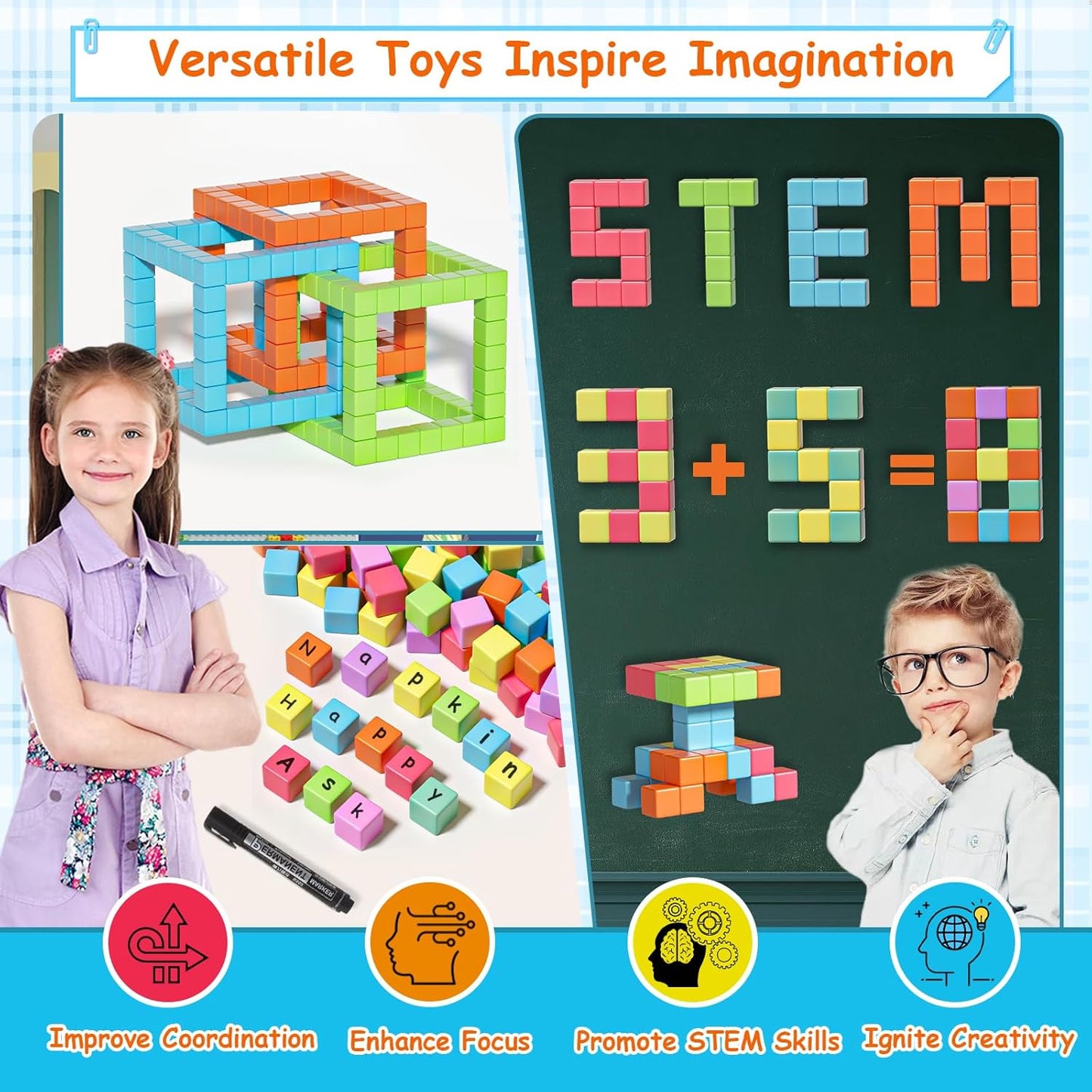 Magnetic Blocks, Magnet Building Cubes for Toddlers Ages 3-5, STEM Educational Sensory Autism Montessori Preschool Toys, Gifts for Kids Ages 4-8 Year Old Boys and Girls