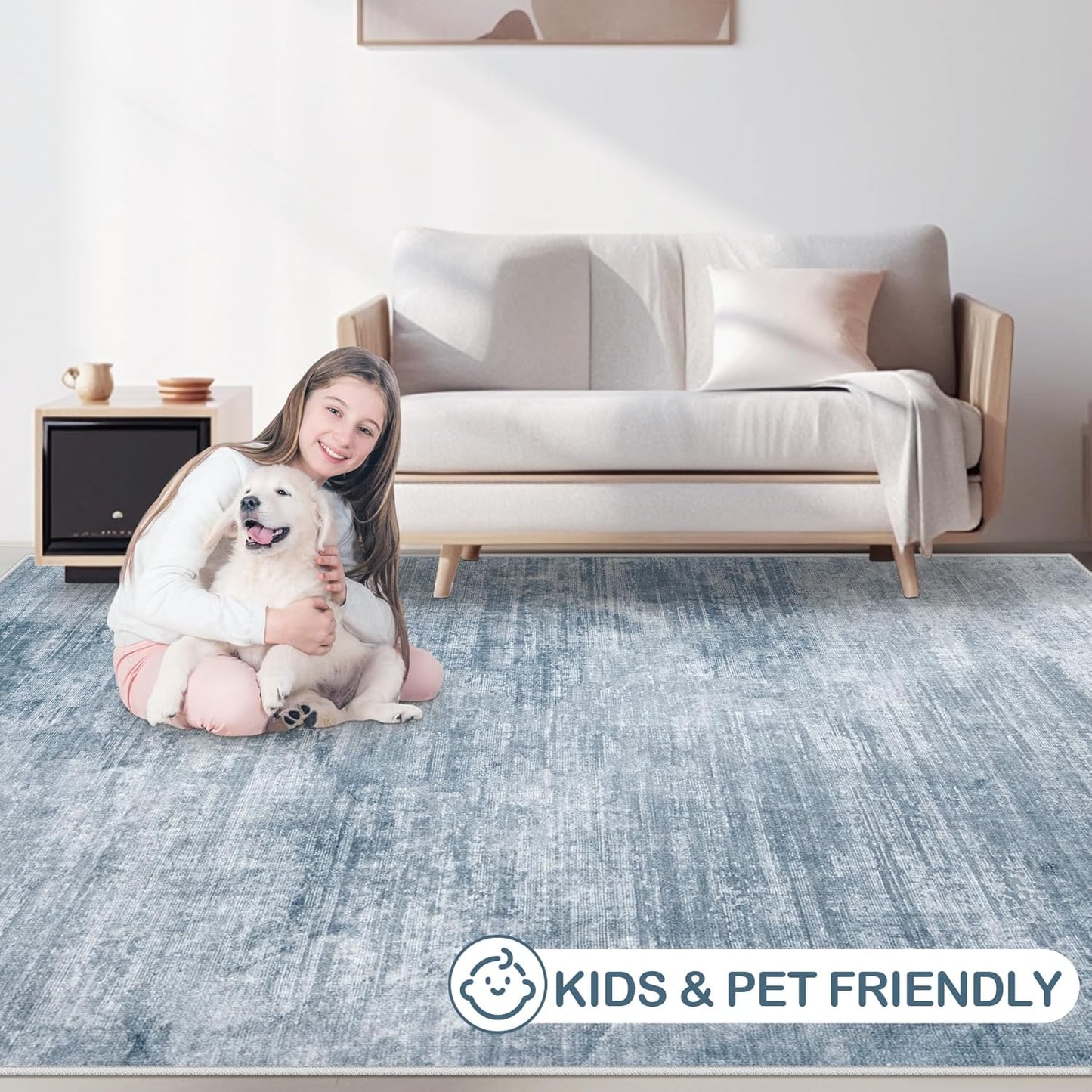 Area Rugs 10x14 Living Room: Washable Rug Modern Abstract Large Rugs Soft Non Slip Neutral Rug Stain Resistant Indoor Carpet for Bedroom Kitchen Dining Room Home Office Rugs(Blue, 10'x14')