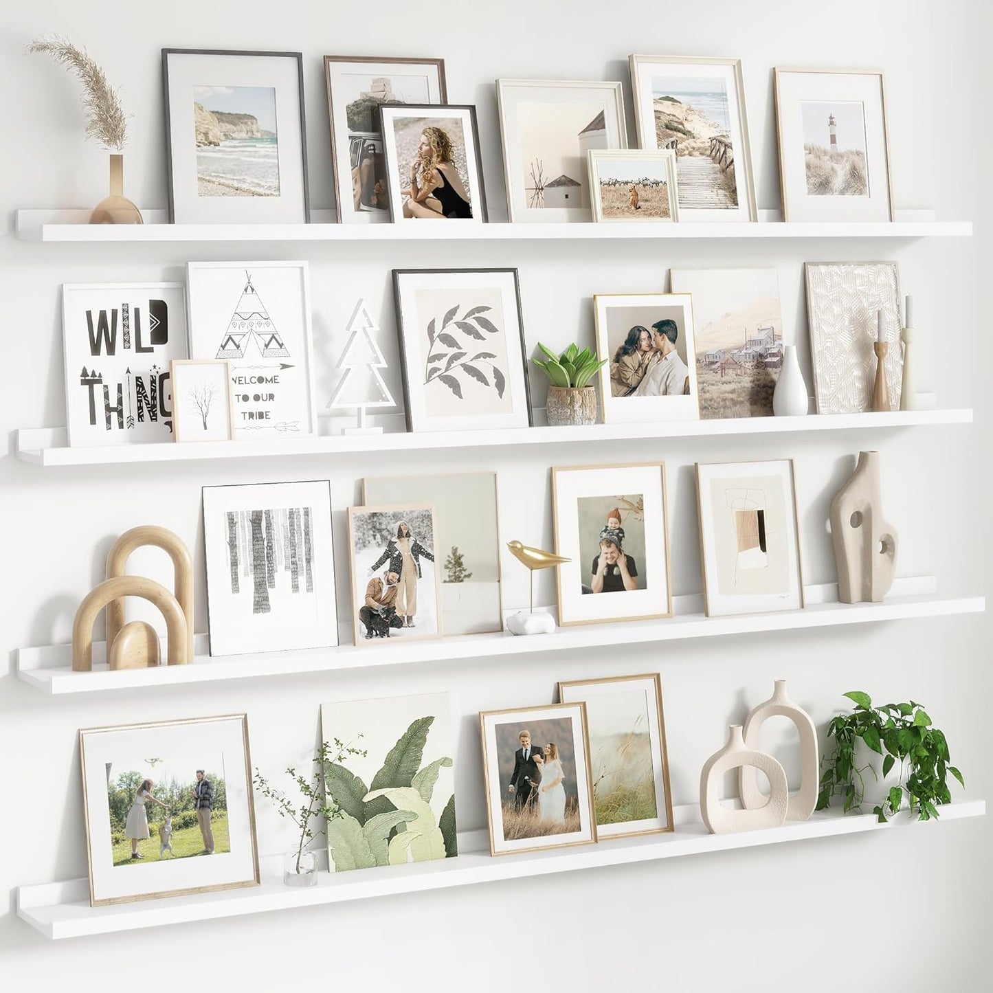 Floating Picture Ledge Shelves for Wall Set of 4, 72 Inch Wall Shelves with Lip Long Large Nursery Book Shelf for Toys Storage Kids Bookshelf Wall Mounted Living Room Bedroom Decor Frames