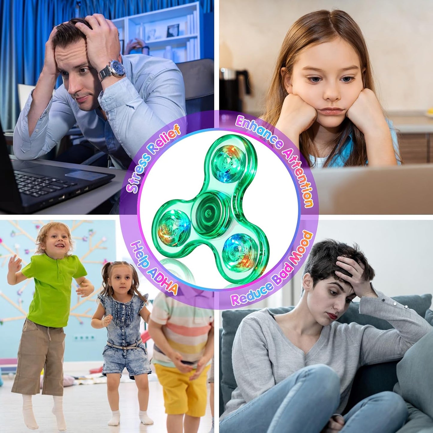 Gigilli Fidget Spinners, LED Light Up Sensory Fidget Toys for Kids, Glow in The Dark Party Favors for Kids 4-8-12, ADHD Anxiety Stress Relief Goodie Bag Stuffers Birthday Classroom Prizes Return Gifts