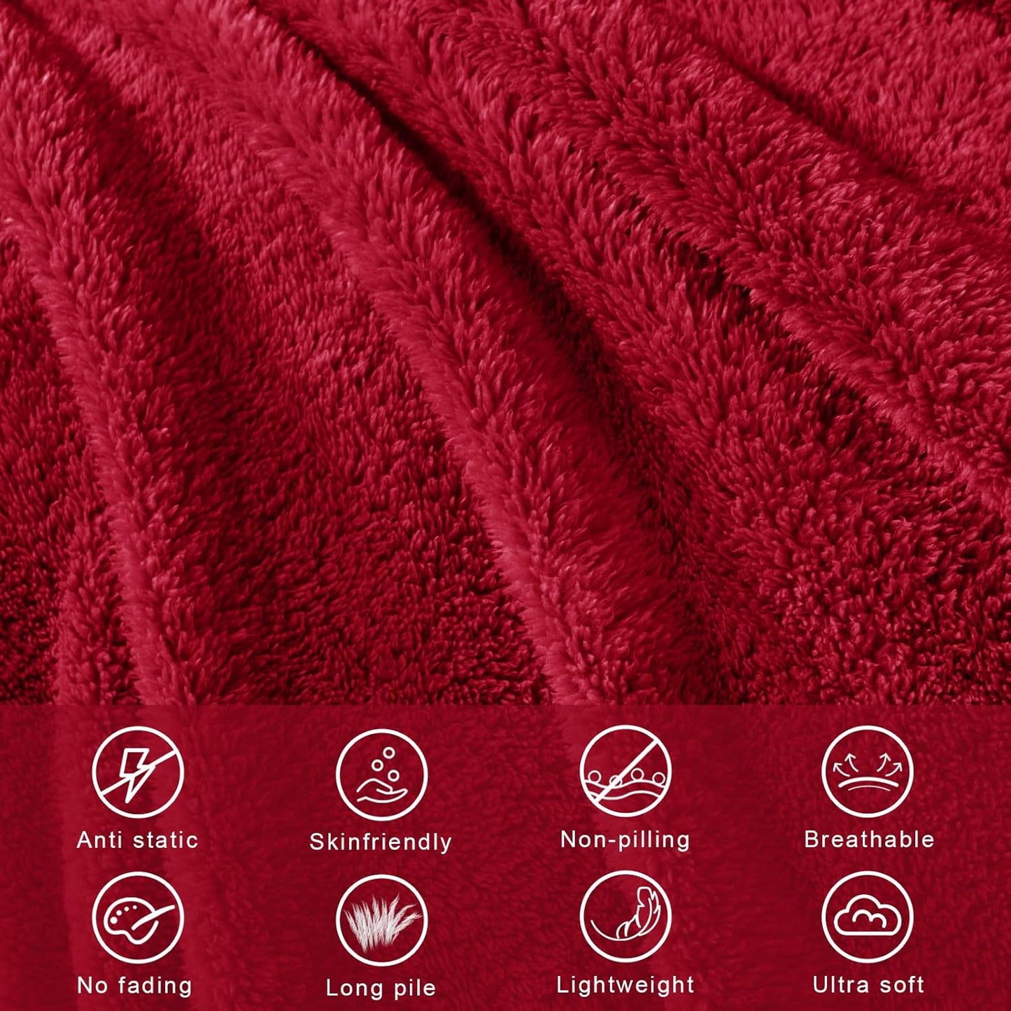 Exclusivo Mezcla Queen Size Flannel Fleece Blanket, Super Soft Velvet Plush Bed Blanket, Fuzzy Cozy and Warm for All Seasons, 90x90 Inches, Deep Red