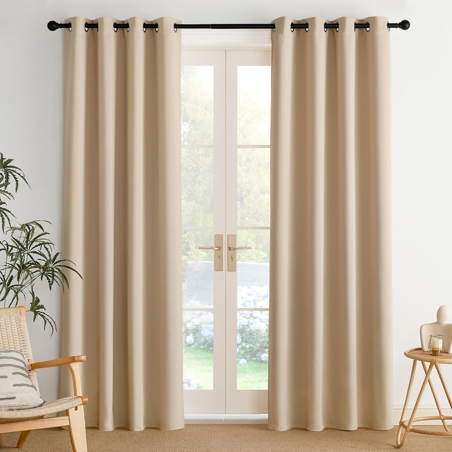 NICETOWN Biscotti Beige Blackout Thermal Grommet Curtains 2 Panels Set, W52 Soundproof Light Blocking Shades for Living Room, Bedroom, Window, Girls Room - Breathable, W52 x L84