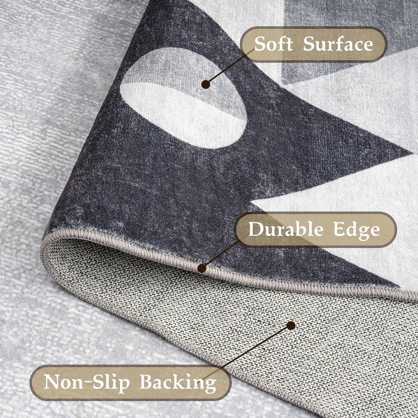 HOMFINE Washable Modern Area Rug - Geometric Style 6x9 Rugs for Living Room, Bedroom, Machine Washable Rug Soft Non Slip Non Shedding Area Rug - Grey, 6'x9'