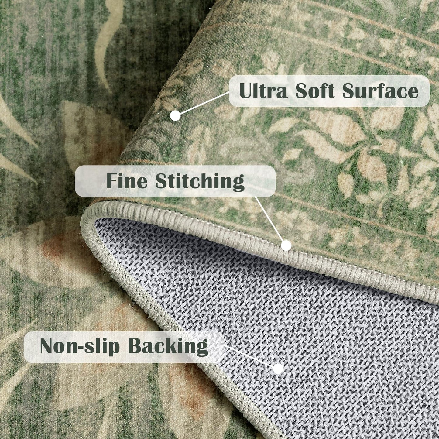 jinchan Vintage Floral Runner Rug 2x6 - Machine Washable Distressed Design Non-Slip Low-Pile Soft Thin Carpet for Hallway Kitchen Farmhouse Bedroom Entryway Laundry Room (2x6ft,Dark Green)