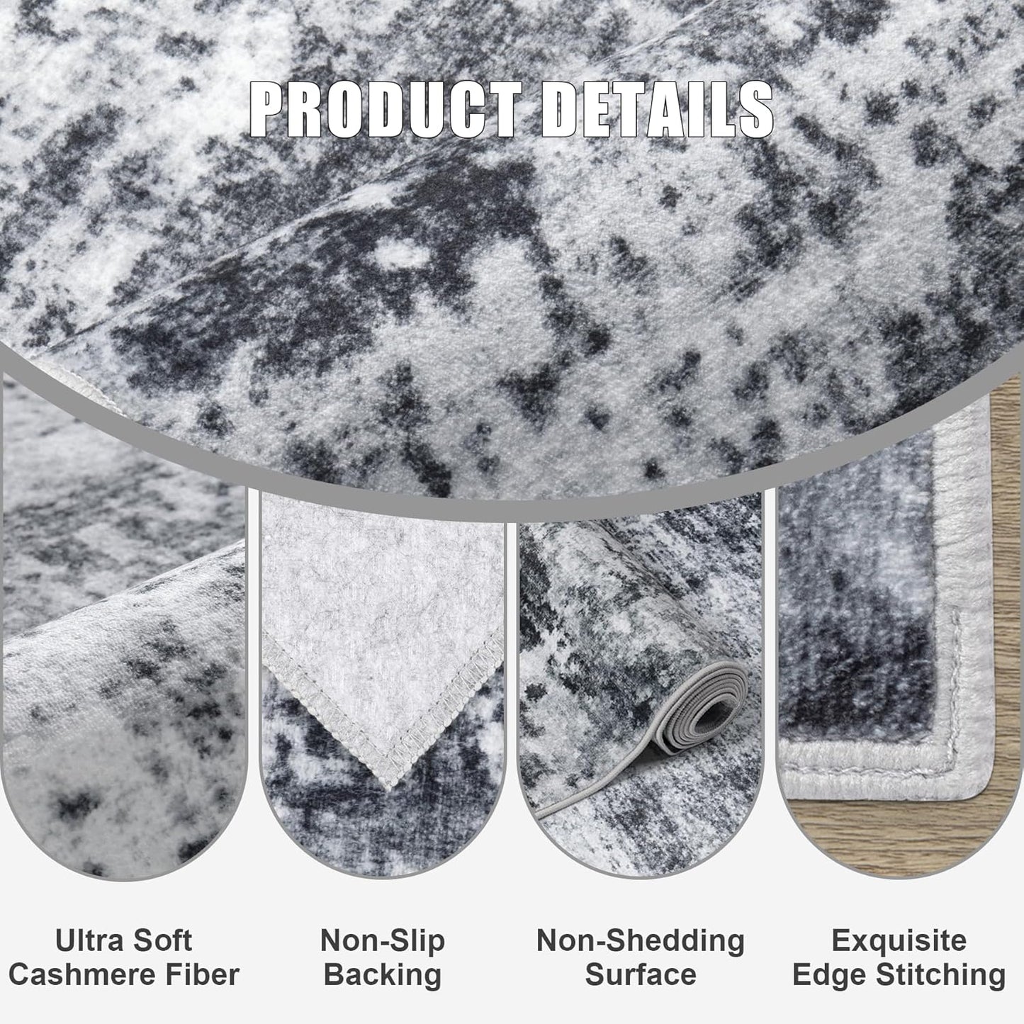 6x9 Area Rug Living Room Rug: Washable Modern Abstract Soft Thin Rug Indoor Floor No Slip Stain Resistant Carpet for Bedroom Dining Room Farmhouse Nursery Home Office - Dark Black