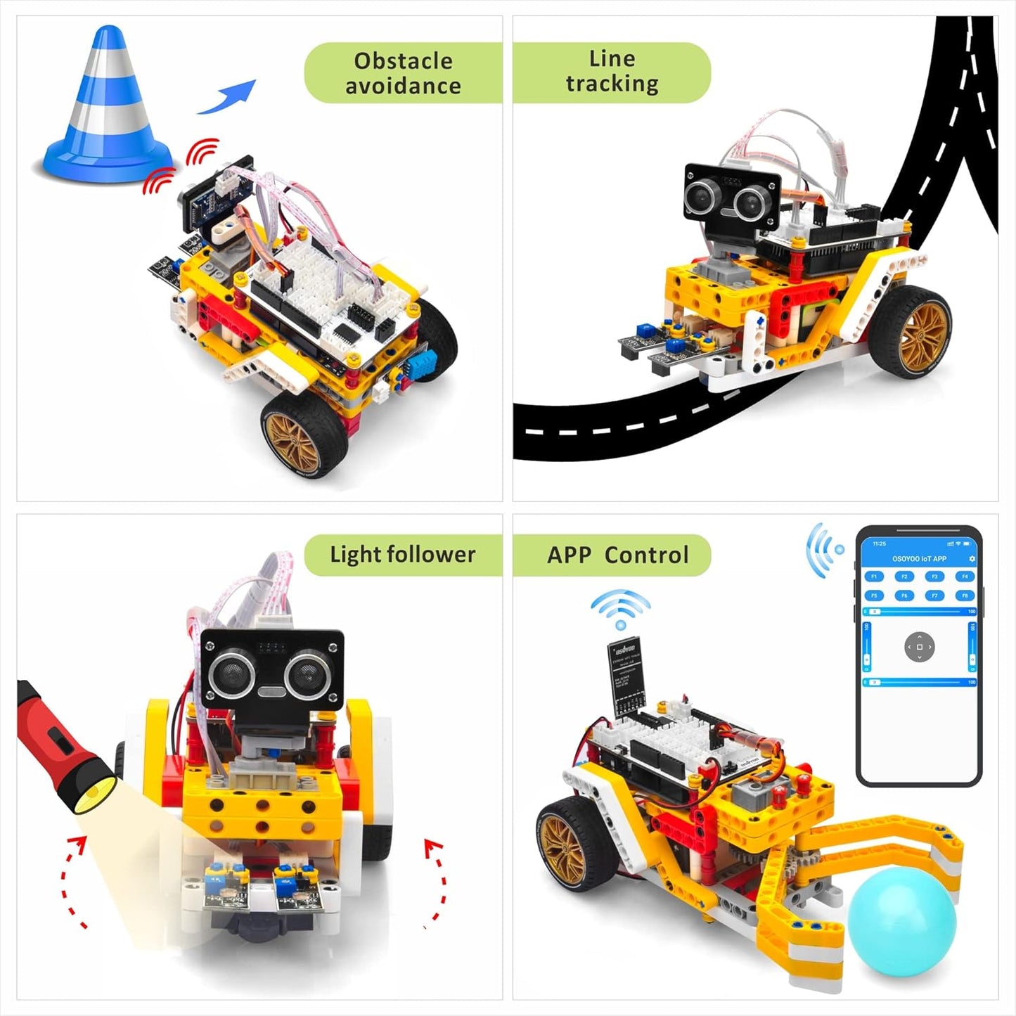OSOYOO Building Block Robot car kit for Arduino as STEM Toy Gift for Kids Teenagers Adults to Learn Program Electronic Circuits, WiFi IOT Mechanical