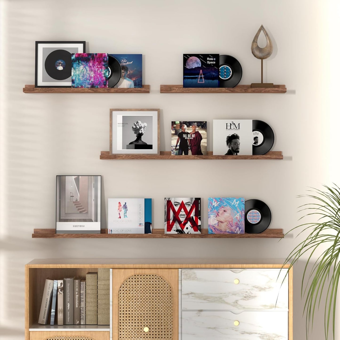 Fun Memories Picture Ledge Shelf, 36 Inch Floating Shelves Set of 2, Nursery Book Shelves for Toys Storage, Kids Bookshelf Wall Mounted for Wall Decor Books Photo Frames, Walnut