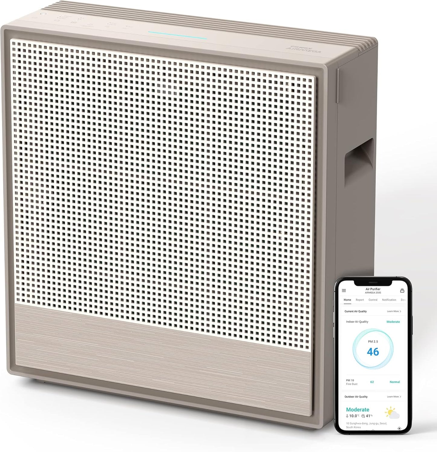 COWAY Air Purifiers for Home Large Room Up to 930 ft², Washable Pre-Filter and True HEPA Filter for Smoke, Allergies, Pet Dander, Odor, AQI, App Control, Smart & Rapid Mode, 3yr Warranty, 250S