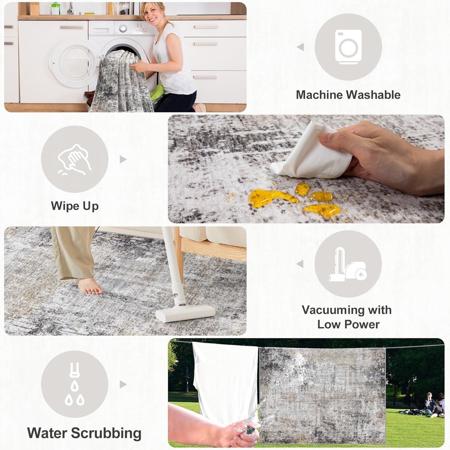 Area Rugs Living Room Rug - 5x7 Washable Modern Abstract Soft Neutral Non-Slip Carpet Large Indoor Floor Thin Carpets for Bedroom Dining Room Farmhouse Nursery Home Office Brown Black Grey