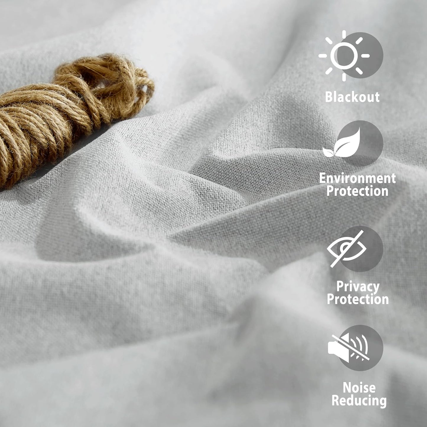 NICETOWN 100% Absolutely Blackout Faux Linen Curtains with Thermal Insulated White Liner, Greyish White, W52, 2 Pieces, Noise Reducing Faux Linen Look Curtains for Windows 90" Length for Classroom