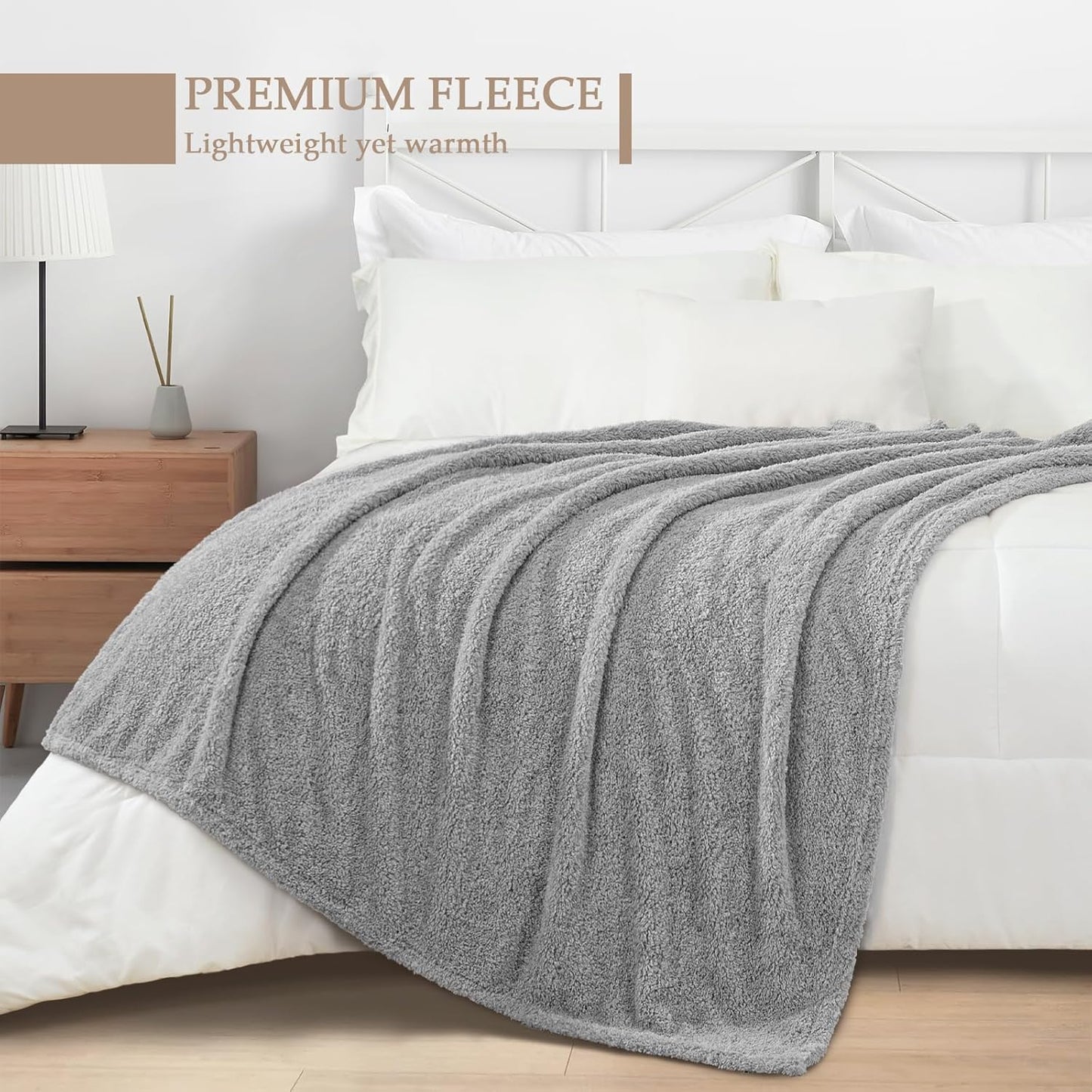 Exclusivo Mezcla Fleece Throw Blanket for Couch Sofa, Soft Warm and Fluffy Blankets for Women Men Girls Kids, Suitable for All Seasons, Light Grey, 50x60 Inches