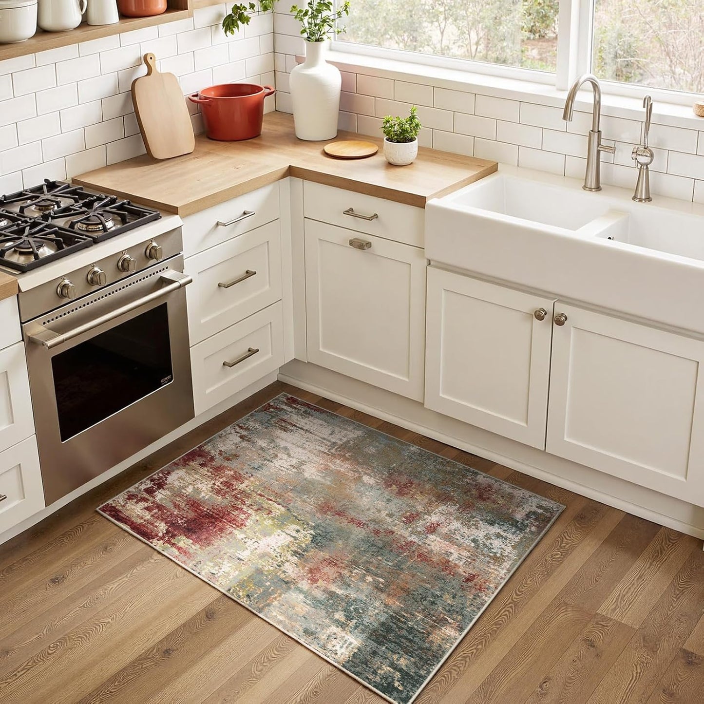 Washable Area Rugs 2'x3' Non-Slip Modern Abstract Soft for Living Room Entryway Bedroom Nursery, Print Pattern, Brown Rust Red Multi