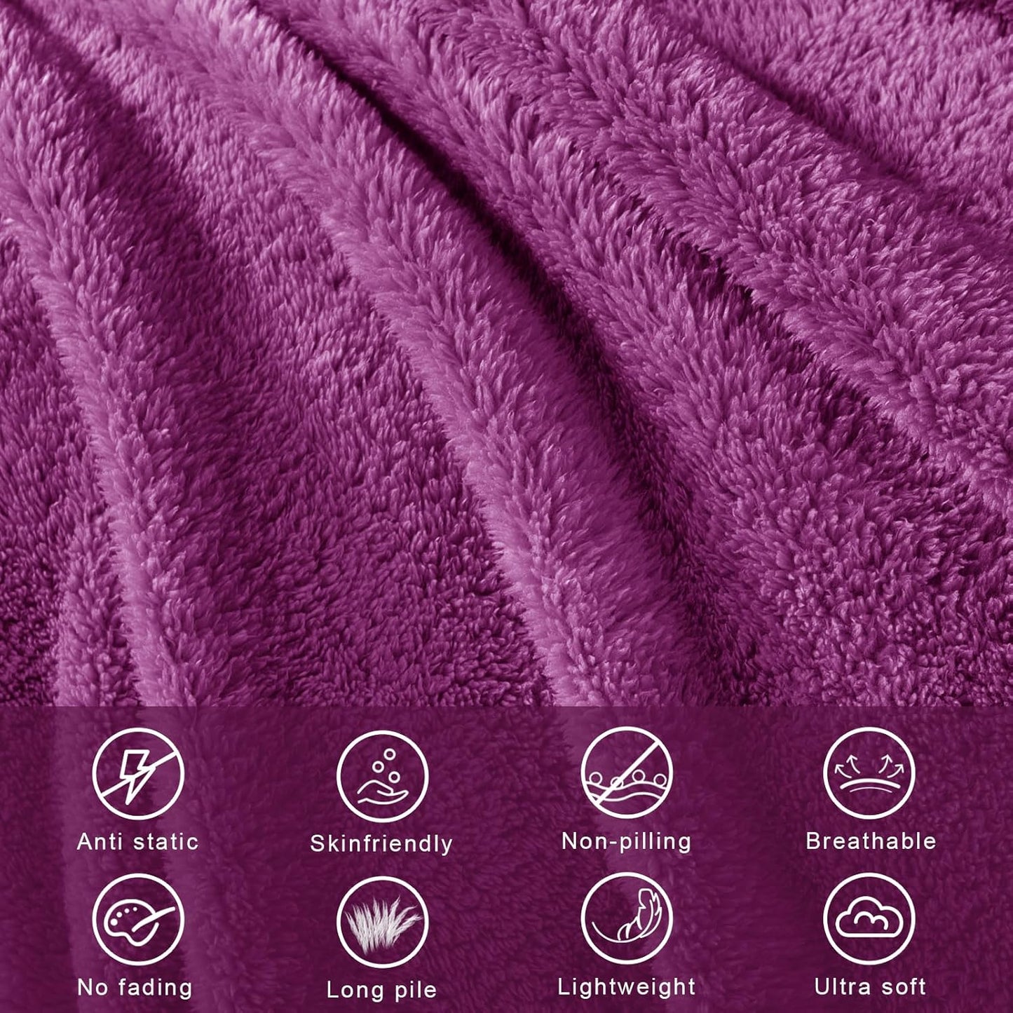 Exclusivo Mezcla Queen Size Flannel Fleece Blanket, Super Soft Velvet Plush Bed Blanket, Fuzzy Cozy and Warm for All Seasons, 90x90 Inches, Purple