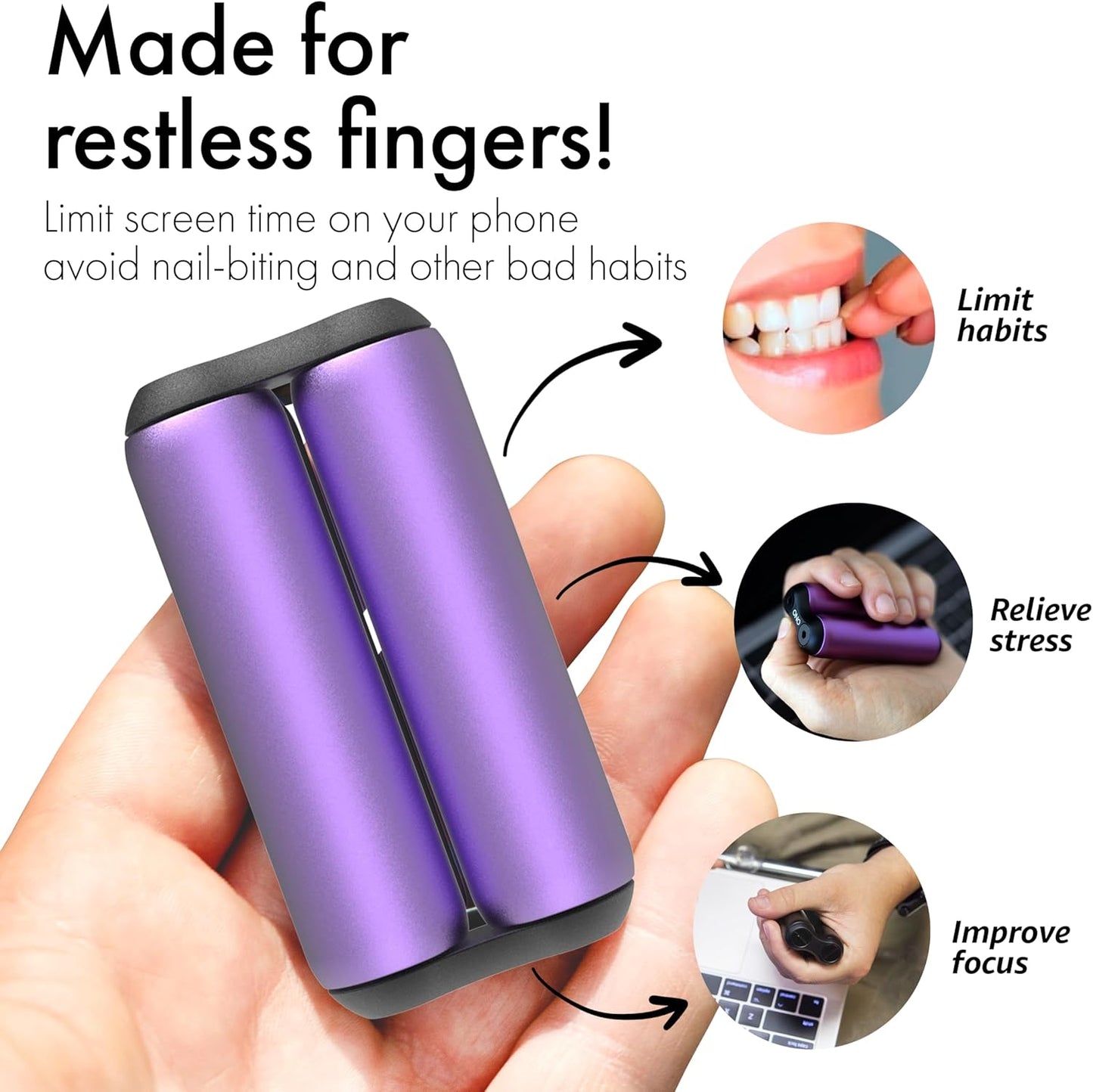 ONO Roller - Handheld Fidget Toy for Adults | Help Relieve Stress, Anxiety, Tension | Promotes Focus, Clarity | Compact, Portable Design (Junior Size/Aluminum, Purple)
