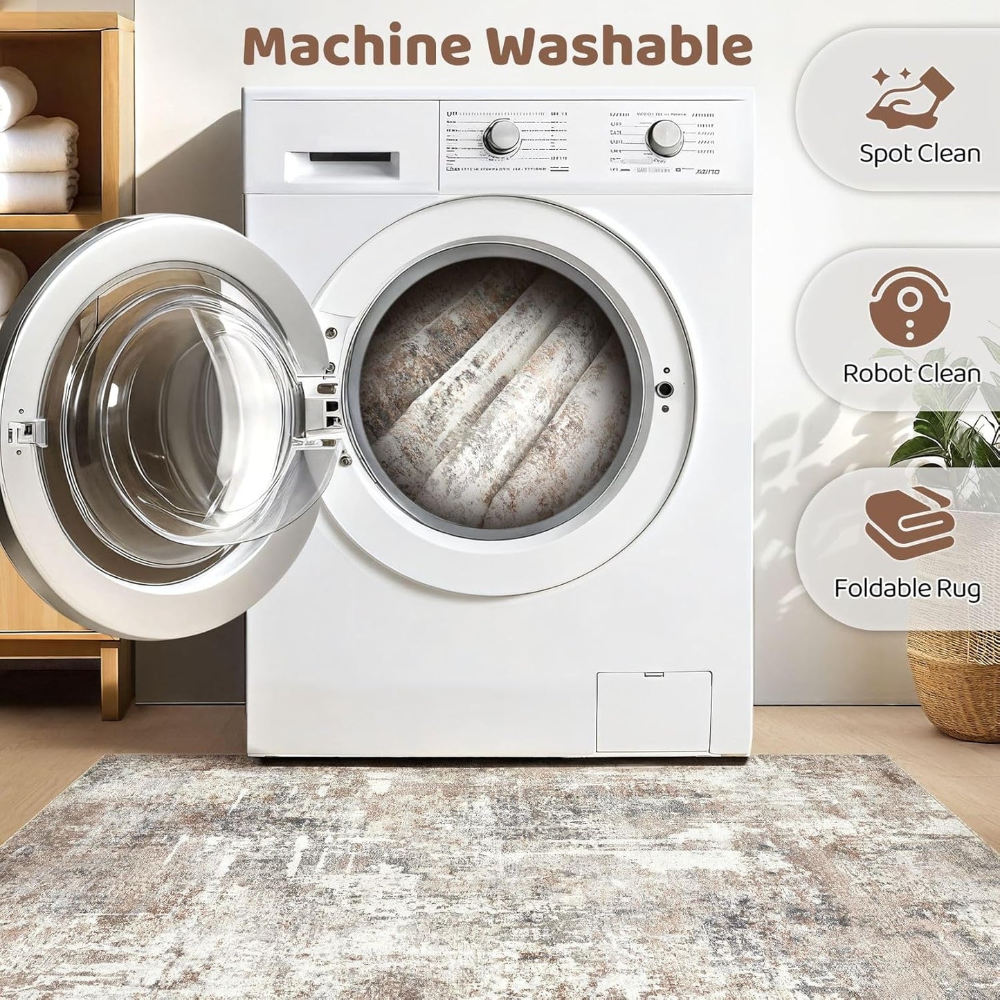 Round Rug Living Room Rugs: 6Ft Washable Circle Large Abstract Modern Soft Stain Resistant Non Slip Indoor Floor Carpet for Bedroom Nursery Office Dining Room Dorm Home House Decor- Brown