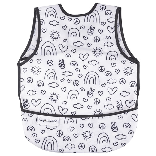 Tiny Twinkle Mess Proof Baby Bib - Waterproof & Lightweight Baby-Led Weaning Apron | 100% Recycled Polyester, Easy Clean & Machine Washable (Peace, Small 6-24 Months)