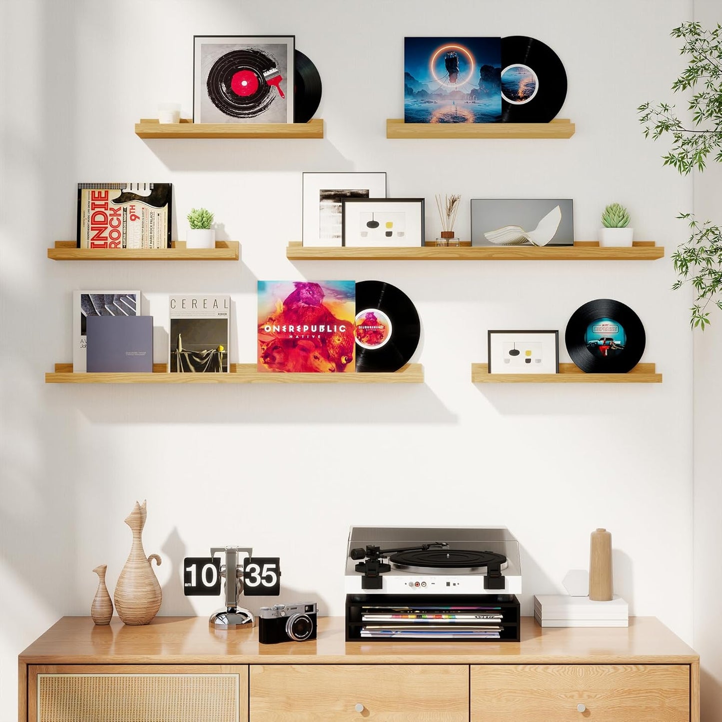 Axeman Picture Ledge Shelf, Floating Shelves for Wall Decor Storage Set of 6, 48 inch Floating Wall Mounted Shelves, Shelves with Lip for Living Room, Bedroom, Nursery, Bathroom, Kitchen, Oak