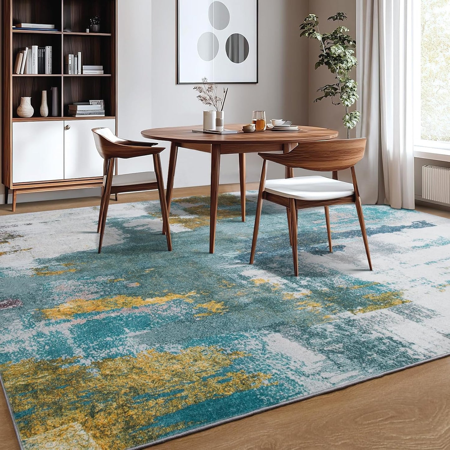 Kelarea 6x9 Area Rugs for Living Room, Washable Abstract Non-Slip Large Rug Stain Resistant Blue Carpet, Low Pile Soft Indoor Rug for Bedroom, Dining Room, Nursery, Kitchen, Home Office