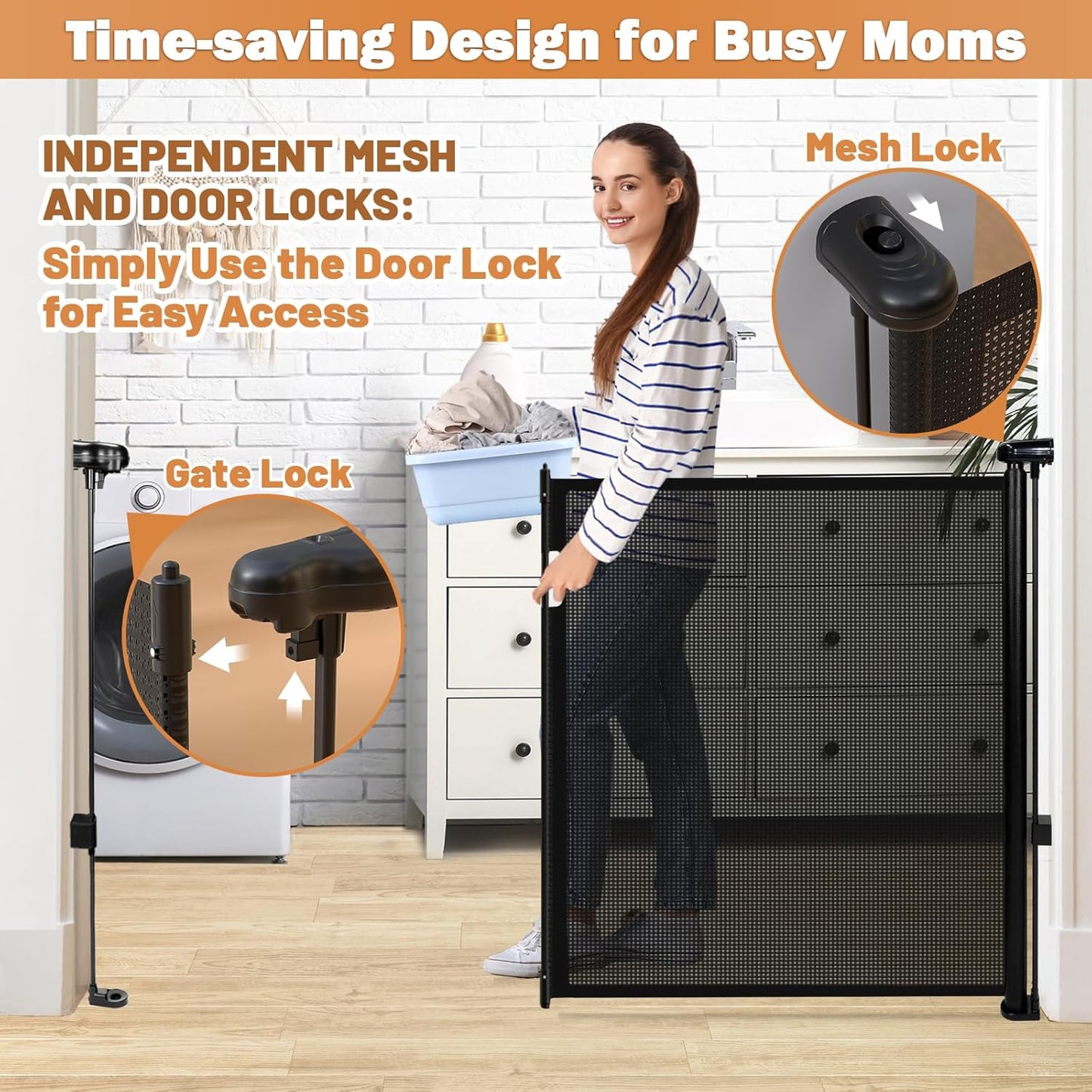 Retractable Baby Gates for Stairs, 78" Extra Wide Retractable Dog Gate with Support Rods for The House, 42" Extra Tall Baby Safety Gates Pet Gate for Doorways, Hallways, Indoor, Outdoor