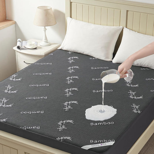 BEDLORE Queen Size Mattress Protector Waterproof, Mattress Pad Fitted 6-18 Inch Deep Pocket, 3D Air Fabric Soft Double Bed Mattress Cover Noiseless Washable for Bedroom, Hotel, Gray