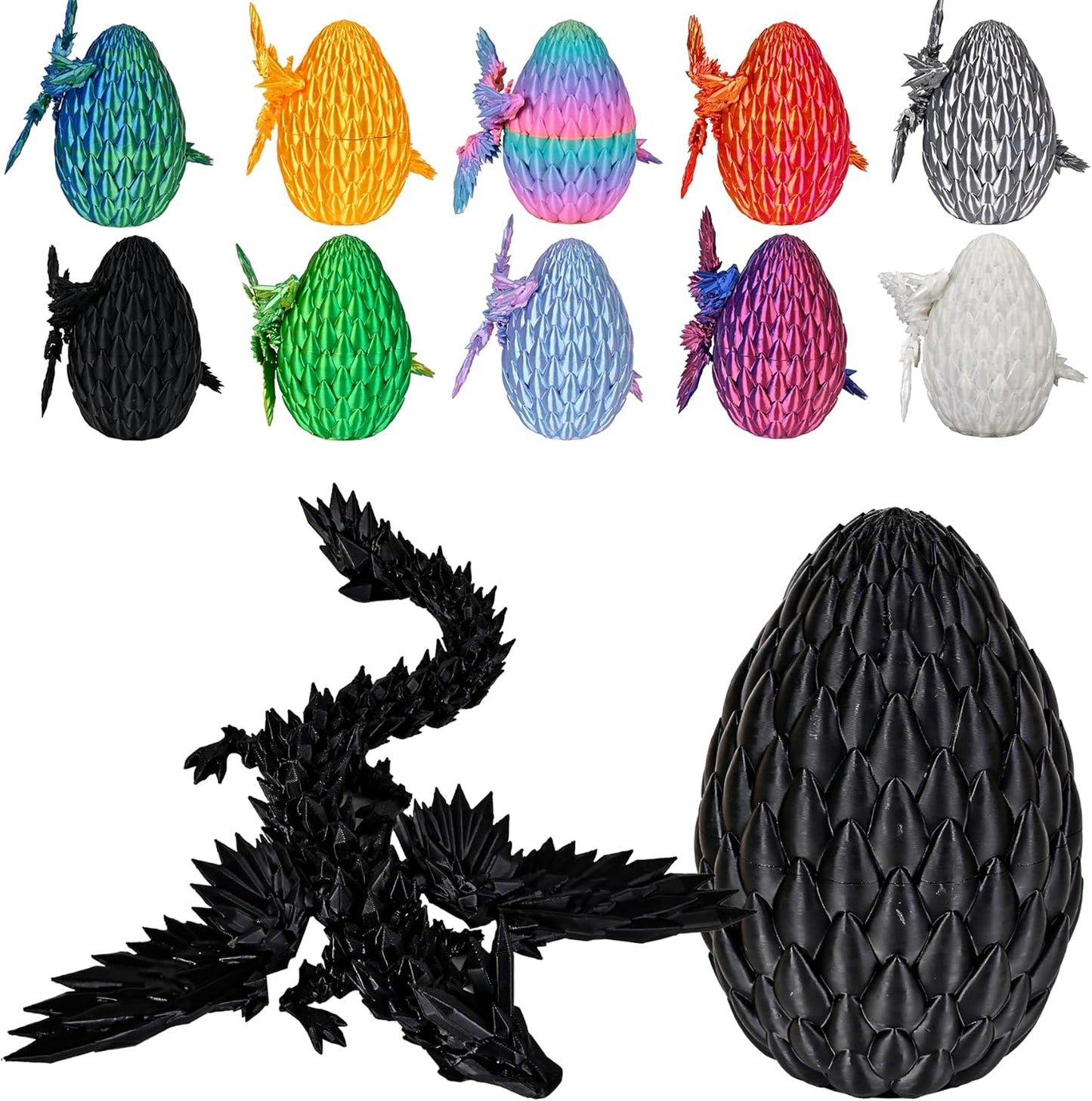 12inch Fly Dragon Egg, Year of The Dragon, 3D Printed Dragon, Executive Desk Toys, Articulated Dragon, Fidget Toys Gifts for Graduates Students Teachers Adults (Black)