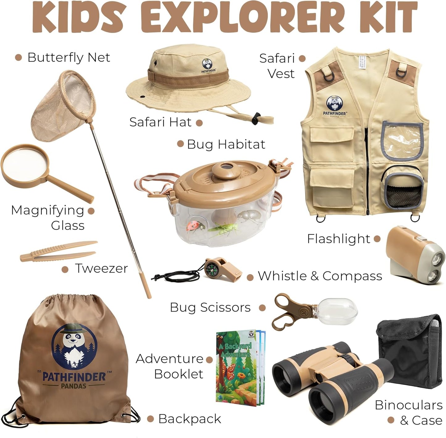 Kids Bug Catching Kit - Complete Explorer Kit with Safari Vest, Hat & More - Cute Dress-Up Safari Costume, or Zoo Keeper - Outdoor Explorer Set & Bug Toys for 3-7 Year Old Boys Girls + Adventure Book