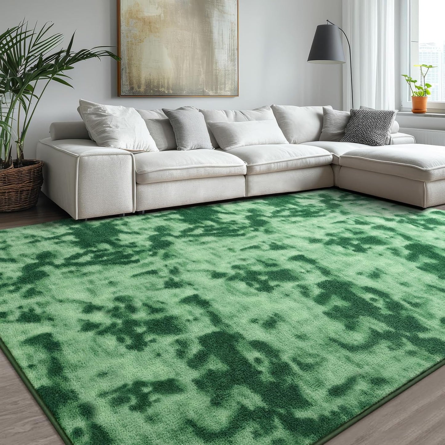 Kimicole 4x6 Washable Area Rugs for Bedroom Living Room, Low Pile Ulta-Thin Solid Color Rug, Non-Slip Soft Fluffy Carpet for Nursery Kids Room Dorm Room Home Decor (Green)