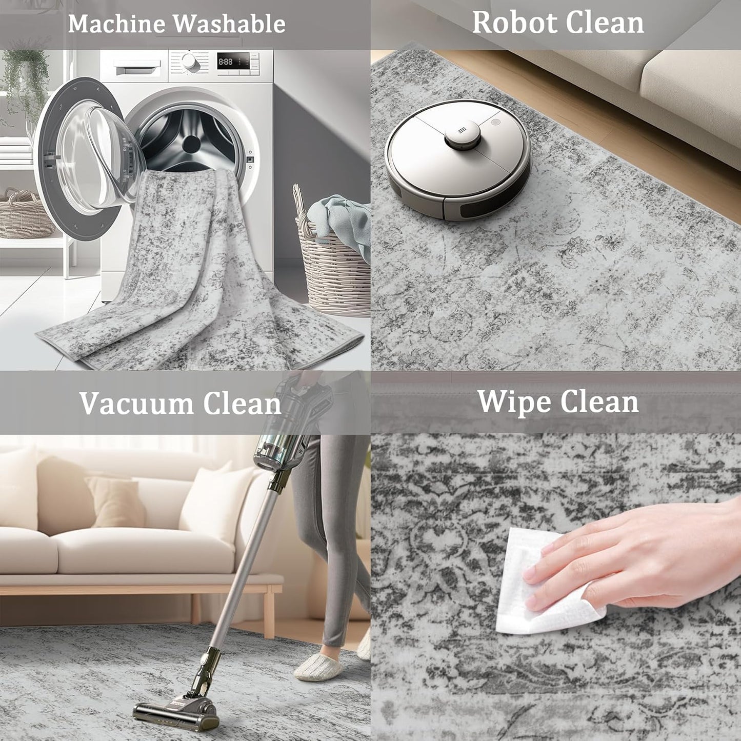 5x7 Area Rug Living Room Rugs - Washable Rug Large Modern Abstract Soft Thin Carpets Indoor Floor No Slip Vintage Carpet for Bedroom Under Dining Table Nursery Home Office Decor Gray