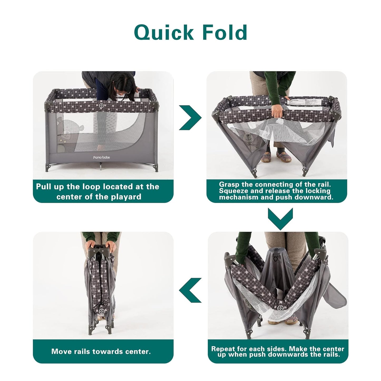 Pamo Babe Portable Crib Baby Playpen with Mattress and Carry Bag Grey