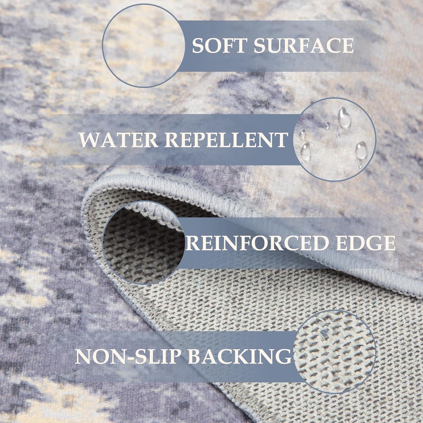 Washable Area Rugs 8'x10' Non-Slip Modern Abstract Soft for Living Room Entryway Bedroom Nursery, Print Pattern, Purple Grey Cream Yellow