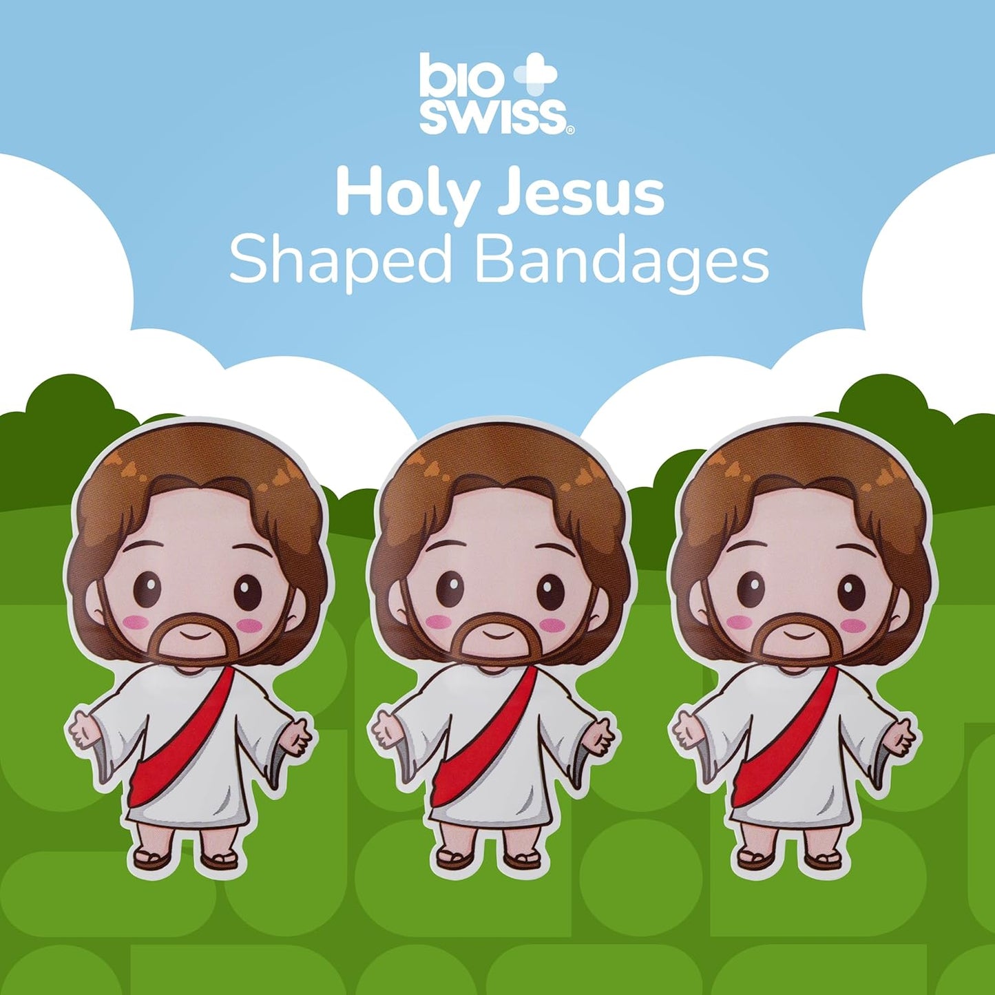 BioSwiss Bandages, Holy Jesus Shaped Self Adhesive Bandage, Latex Free Sterile Wound Care, Fun First Aid Kit Supplies for Kids and Adults, 24 Count