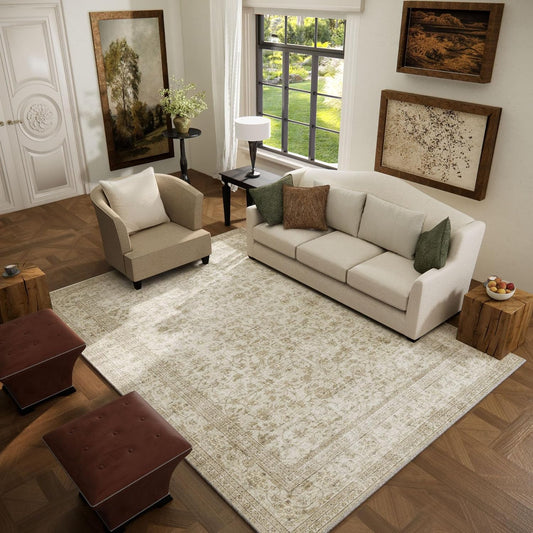 Machine Washable Rugs for Living Room: 5x7 Area Rugs for Bedroom Boho Vintage Rugs Stain Resistant Non Slip Low Pile Soft Lightweight Carpet for Kitchen Dining Room Farmhouse Nursery Kids Room