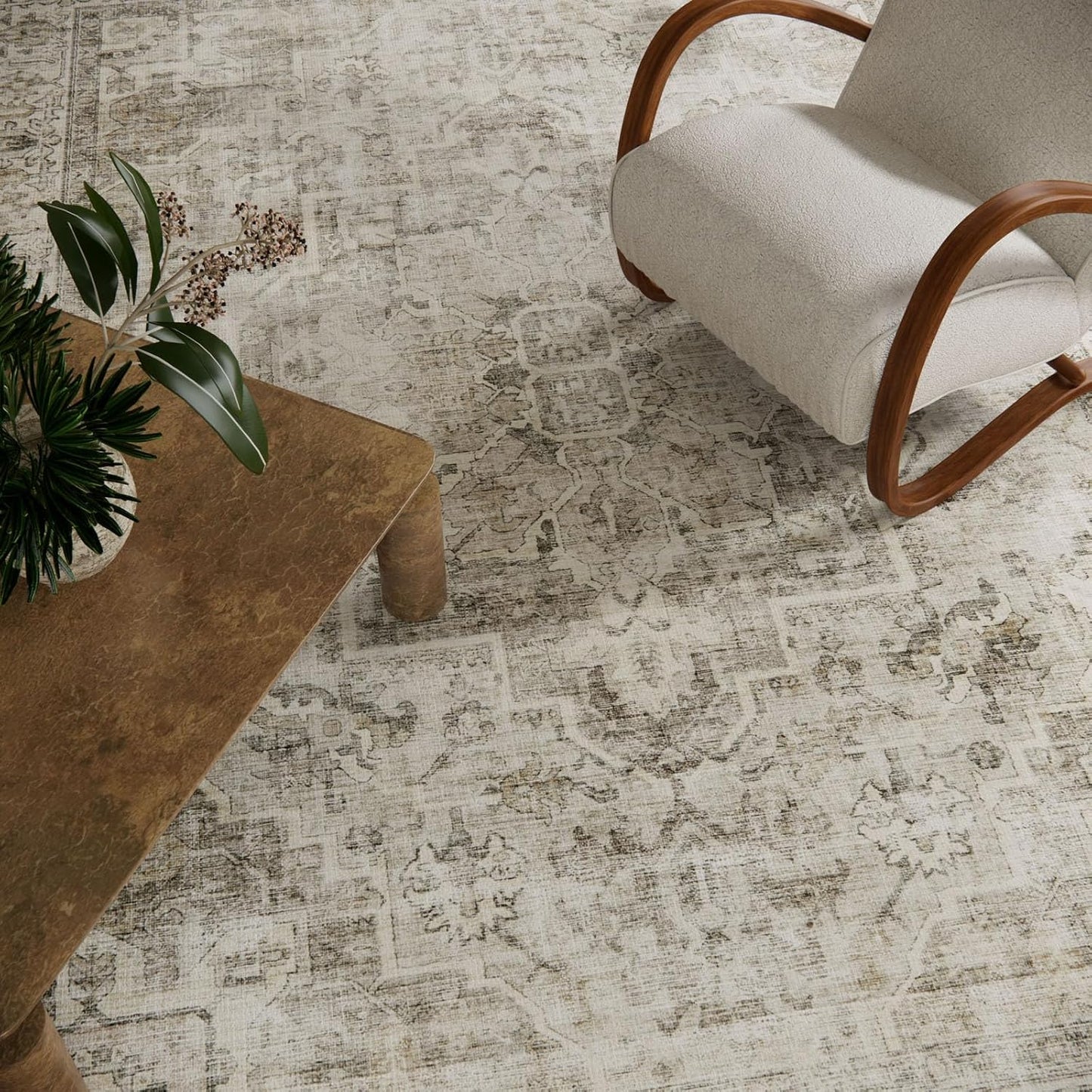 Washable Area Rugs for Living Room: 8x10 Bedroom Area Rugs Boho Vintage Rugs Stain Resistant Non Slip Low Pile Soft Lightweight Carpet for Kitchen Dining Room Farmhouse Nursery Kids Room Home Office