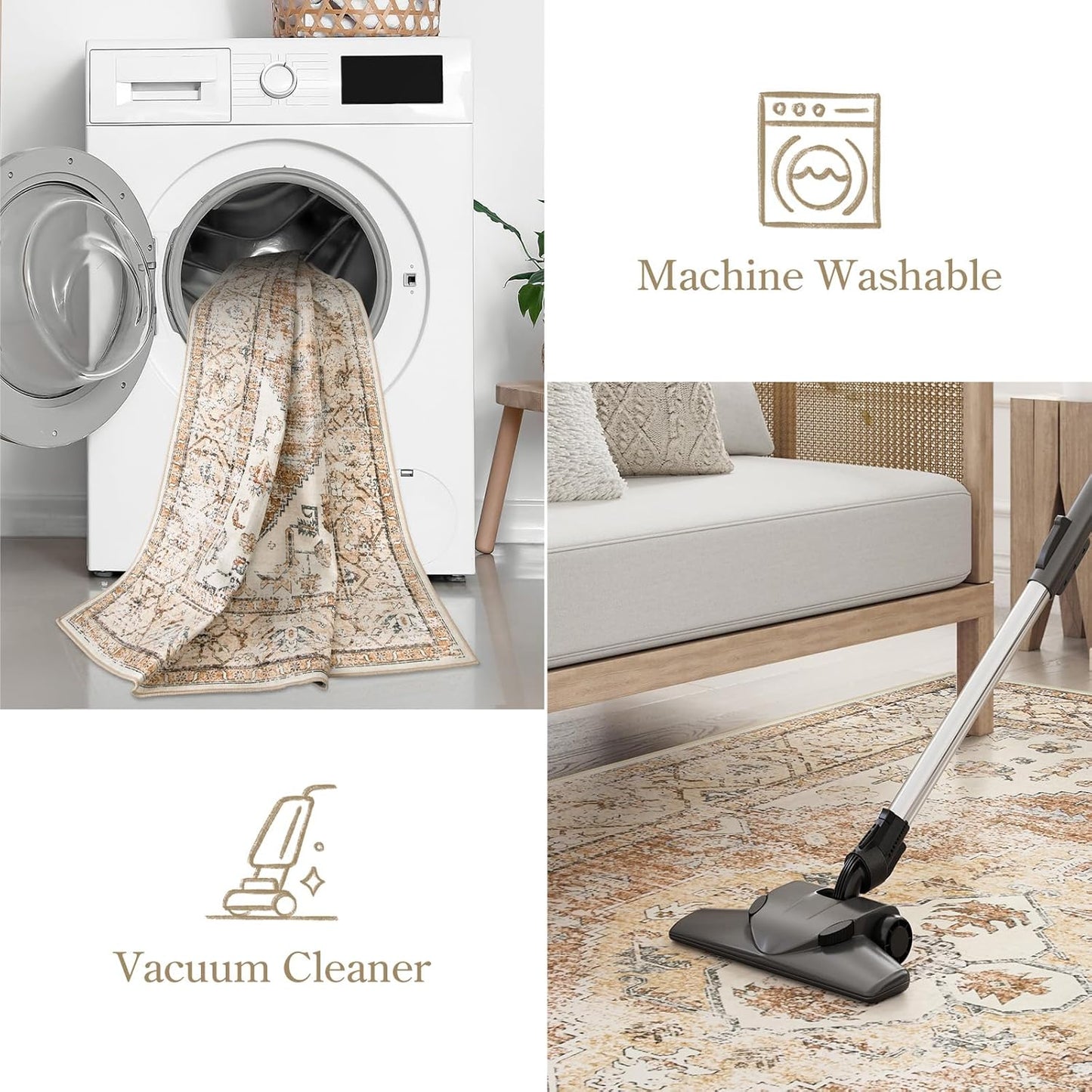 Lahome 9x12 Area Rugs for Living Room - Boho Non-Slip Washable Carpet Ultra-Thin Large Rug Lightweight Throw Foldable Dining Room Mat，Farmhouse Neutral Print Carpet for Bedroom Guest Room (Taupe)